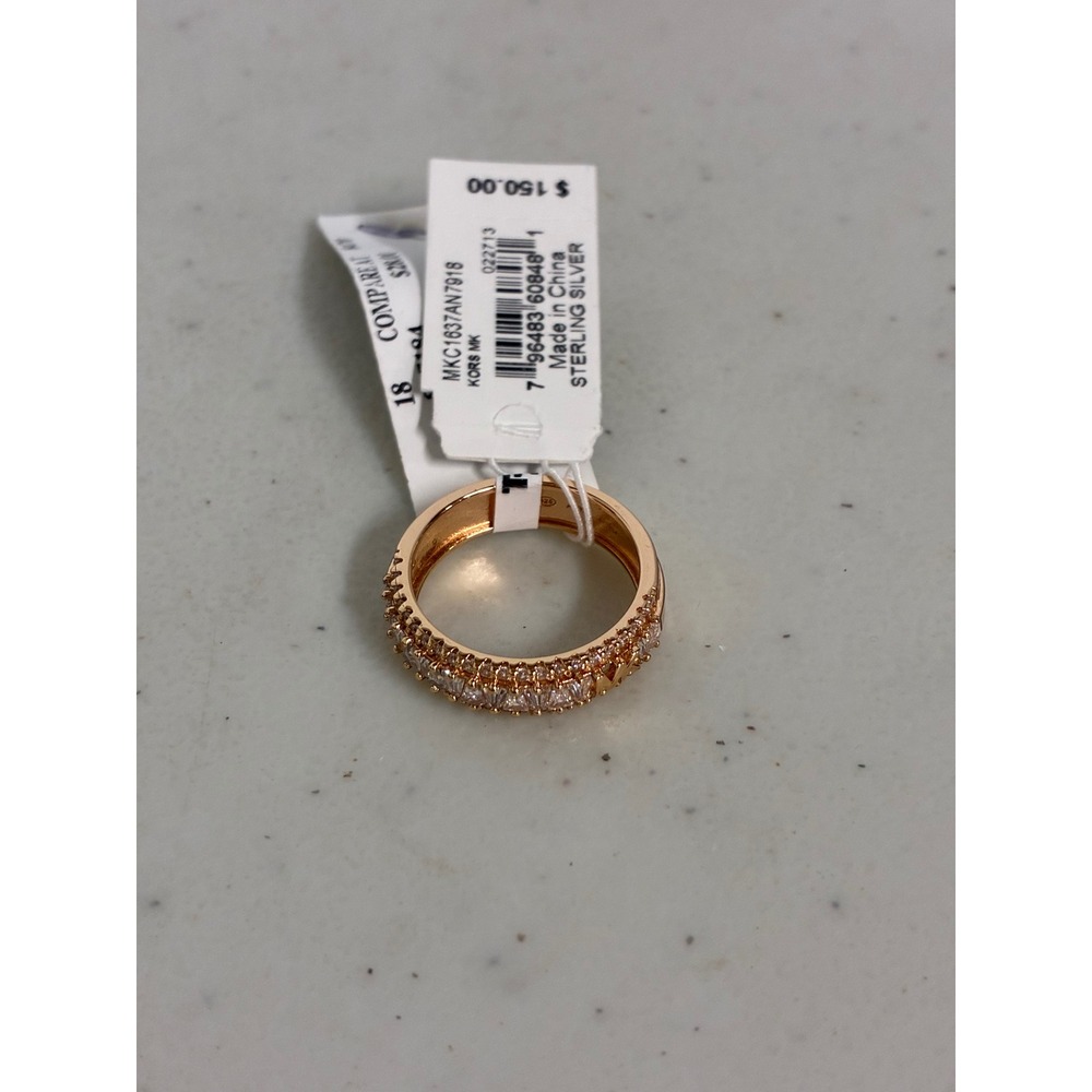 Michael Kors Rose Gold Sterling Silver Baguette Pave Band Ring size 8 NEW